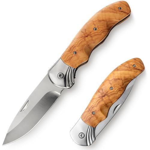 Grand Way Classic Wood Handle Liner Lock Knife — Burl Wood