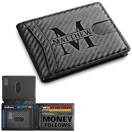 Grand Way Engraved Carbon Slim Bifold Wallet — Carbon