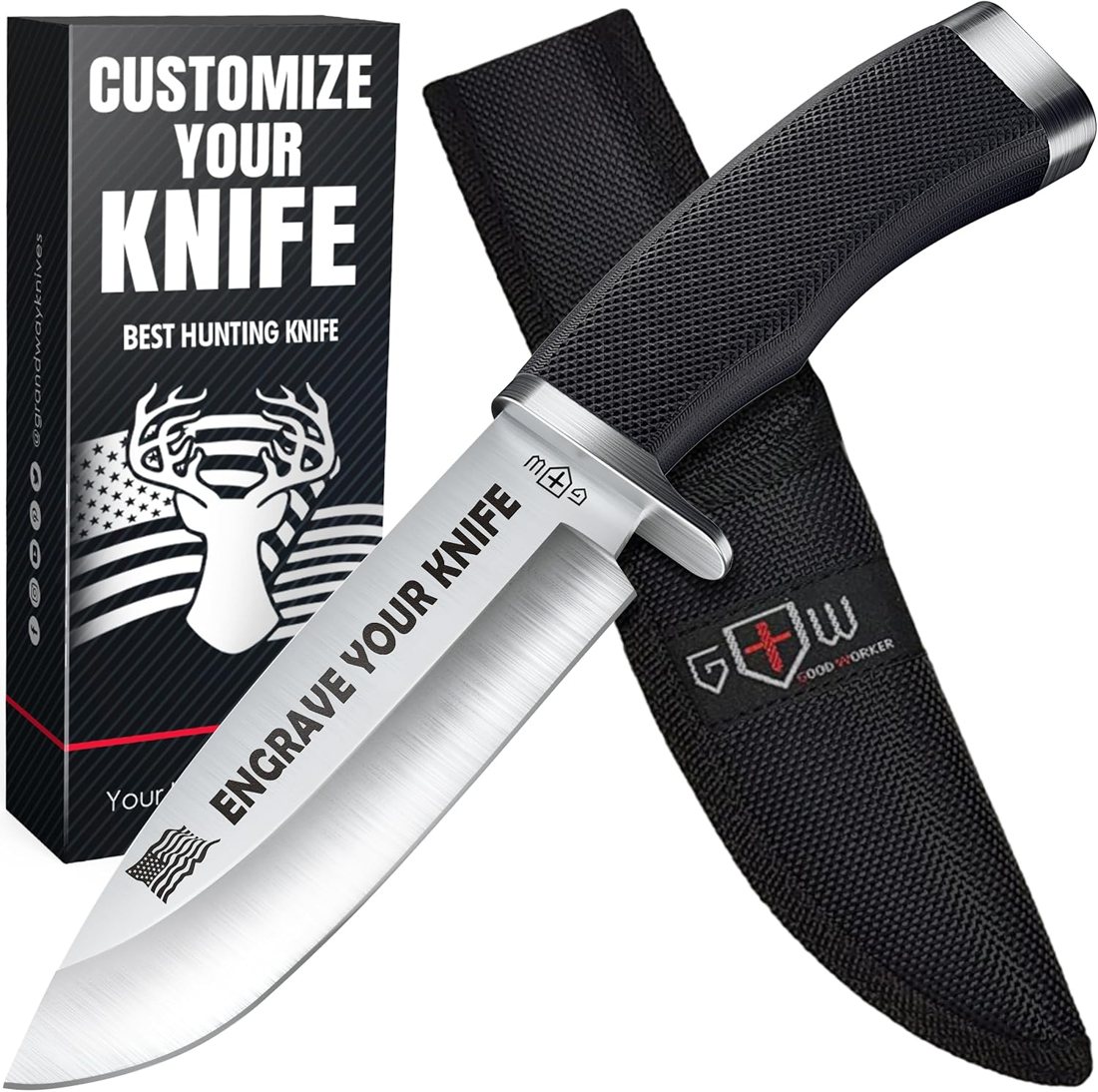 Grand Way Engraved Hunting Knife with Sheath