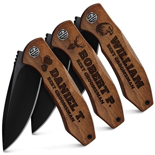 Grand Way Groomsmen D2 Steel & Guibourtia Knife Set — Set of 3
