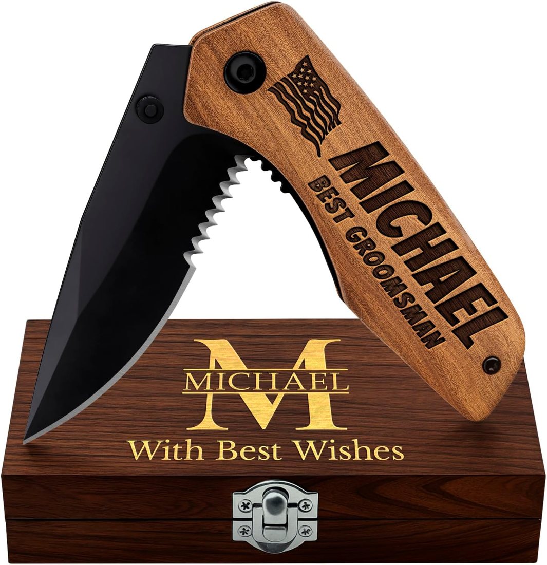 Grand Way Groomsmen Wood Handle Knife Set