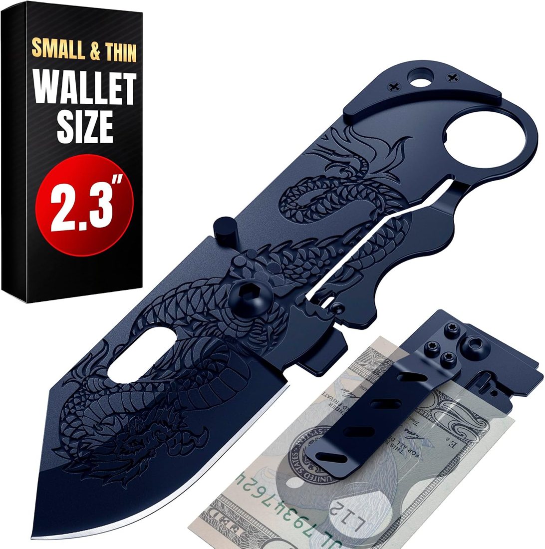 Grand Way Money Clip Pocket Knife with Dragon Blade