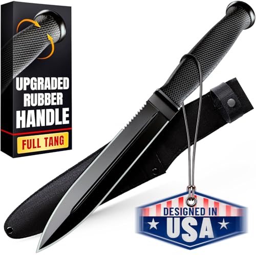 Grand Way Tactical Survival Knife, Full Tang 6.7" — Black